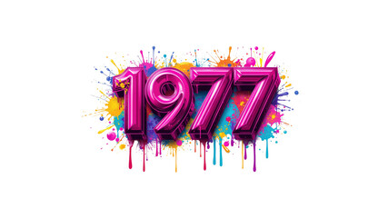 Vibrant 1977 Design Retro Year Number with Colorful Paint Splatter