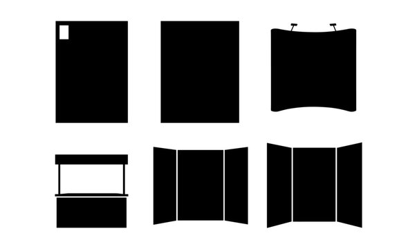 Exhibition booth and display vector set for professional event design and presentation planning