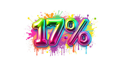 17% Off Sale Colorful 3D Number with Paint Splatter Background