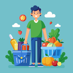 boy with a basket full of vegetables