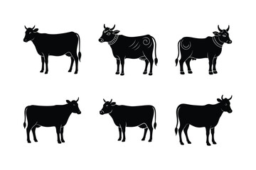 sacred cow bundle linocut style silhouette vector illustration
