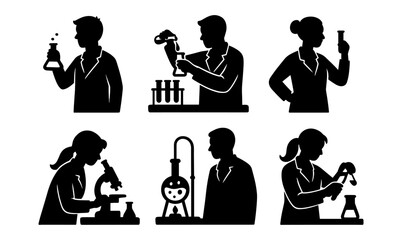 Cyclists and scientists silhouettes for educational and design projects