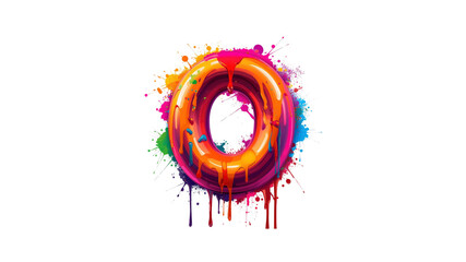 Abstract Colorful Donut Letter O with Paint Splatter