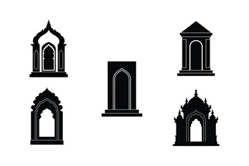 temple door bundle linocut style silhouette vector illustration