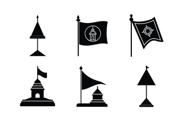 temple flag bundle linocut style silhouette vector illustration