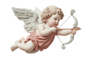 Cherubic angelic cupid with bow and arrow in flight, cut out