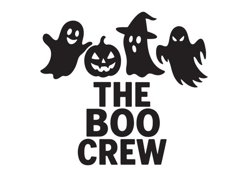 the boo crew logo silhouette vector, halloween boo crew vector silhouette illustration, halloween spooky ghost the boo crew, the boo crew logo silhouettes vector on white background