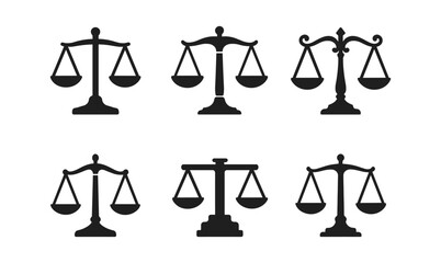 Collection of diverse justice scales icons for legal and law-related design projects