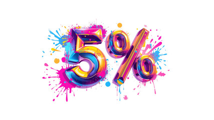 Vibrant 5% Off Sale Banner Colorful 3D Percentage Sign with Paint Splatter