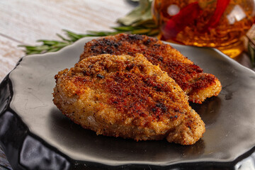 Breaded meat fillet escalope schnitzel