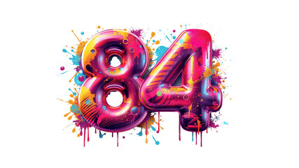 Vibrant Number 84 Colorful Balloon Design with Paint Splatter