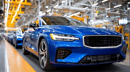 Obraz premium Modern Luxury Car Assembly Line in a Advanced Manufacturing Plant