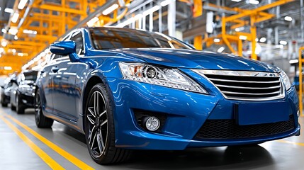 Obraz premium Modern Luxury Car in State-of-the-Art Manufacturing Plant Assembly Line