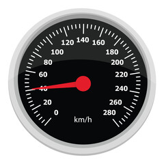 Vector illustration of a round car dashboard with speedometer and tachometer