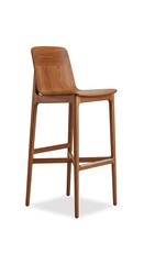 A simple, modern wooden bar stool, showcasing a warm brown tone and clean lines.