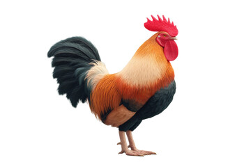 Fototapeta premium Colorful rooster standing proudly with vibrant feathers, cut out
