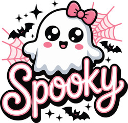 Spooky Vibes Halloween T-Shirt Design | Ghost, Pumpkin, and Creepy Elements for Print on Demand