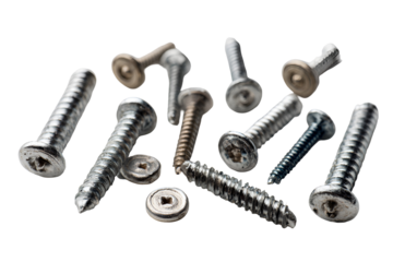 Assorted screws and bolts scattered on black background hardware detail macro photography