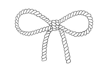 Line rope bow. Nautical vintage outline vector illustration isolated on white background. Ribbon