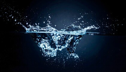 Water splash in dark blue water surface, high-speed photography, creative abstract concept