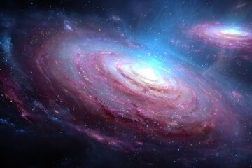 Galactic collision creates twisting spirals of vibrant colors and swirling gases in the depths of the universe showcasing cosmic dynamics and beauty