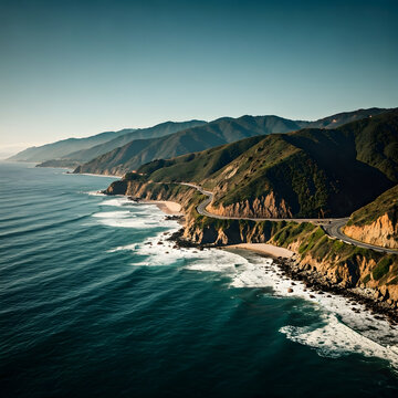 Pacific Coast Highway Serene Drive Along California Coastline Scenery