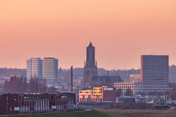 Sunset view of the city center of Arnhem, The Netherlands