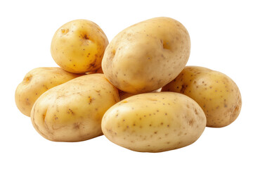 Fresh yellow potatoes stacked against white background, cut out