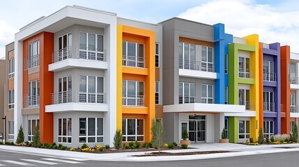 Modern and Colorful Exterior of a Childcare Center in a Vibrant Neighborhood
