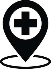 Medical location pin icon with healthcare cross symbol for hospital maps, clinic navigation, and emergency service design