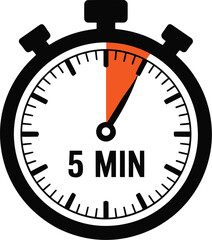 Stopwatch icon showing 5-minute countdown with highlighted segment for fitness, cooking, time tracking, and scheduling apps