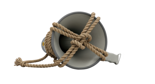 A megaphone tied with a thick rope symbolizing censorship and the suppression of free speech detailed illustration featuring