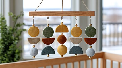 Modern Earthy Toned Hanging Mobile with Geometric Shapes for Nursery Decor