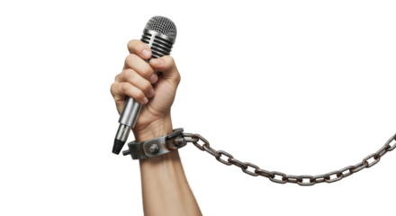 Censored Voice Hand Holding Microphone with Chain detailed illustration featuring communication, prisoner, concept, news, limit, idea design