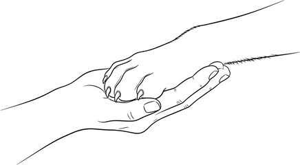 Gentle human hand cradles a delicate animal paw, symbolizing trust and companionship.