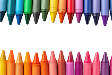 Colorful crayons in a double row against a black background
