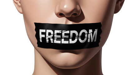 Conceptual illustration of silenced freedom of speech detailed illustration featuring quiet, press, expression, dictatorship,