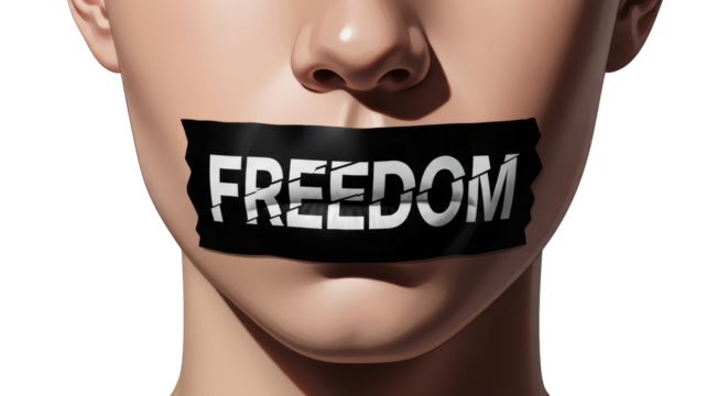 Conceptual illustration of silenced freedom of speech detailed illustration featuring quiet, press, expression, dictatorship,