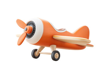 Orange vintage toy airplane with propeller and wooden design, cut out