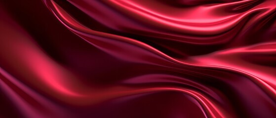 4k Amazing abstract maroon curved silk texture. 3d banner dark royal red color. Oil marble trendy dynamic art with glowing