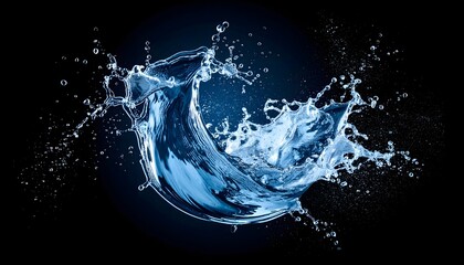 A circular wave of pure, transparent liquid frozen in mid-air, with an explosive splash and droplets symbolizing freshness and vitality