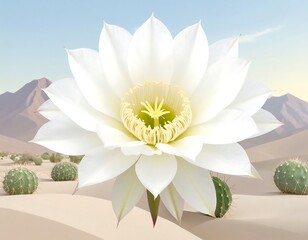 White Cactus Flower in Desert Landscape