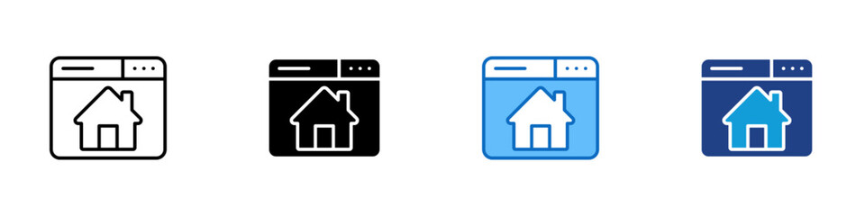 Web Home Multiple Style Icon Design Vector - House inside a web browser window, representing online real estate or digital housing platform