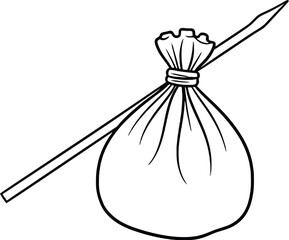 A simple drawing of a hobo's bindle on a stick, ready for travel.