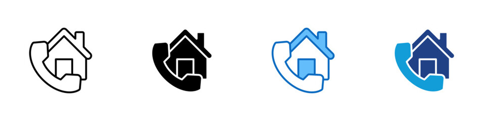 Home Call Multiple Style Icon Design Vector - House with a phone, representing property contact, real estate hotline, or housing inquiry
