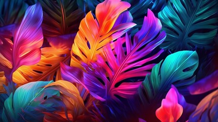 Creative fluorescent color layout made of tropical lea