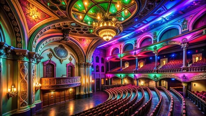 Obraz premium Restored Historic Theater: Matte Black Plaster & Neon Lights