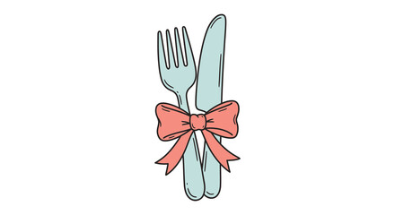 elegant fork knife tied with pink ribbon illustration