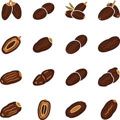 Obraz premium Vector art of collection of date fruit icons for ramadan concept on a transparent background