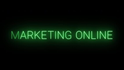 Flickering neon green marketing online sign animated on black background.

